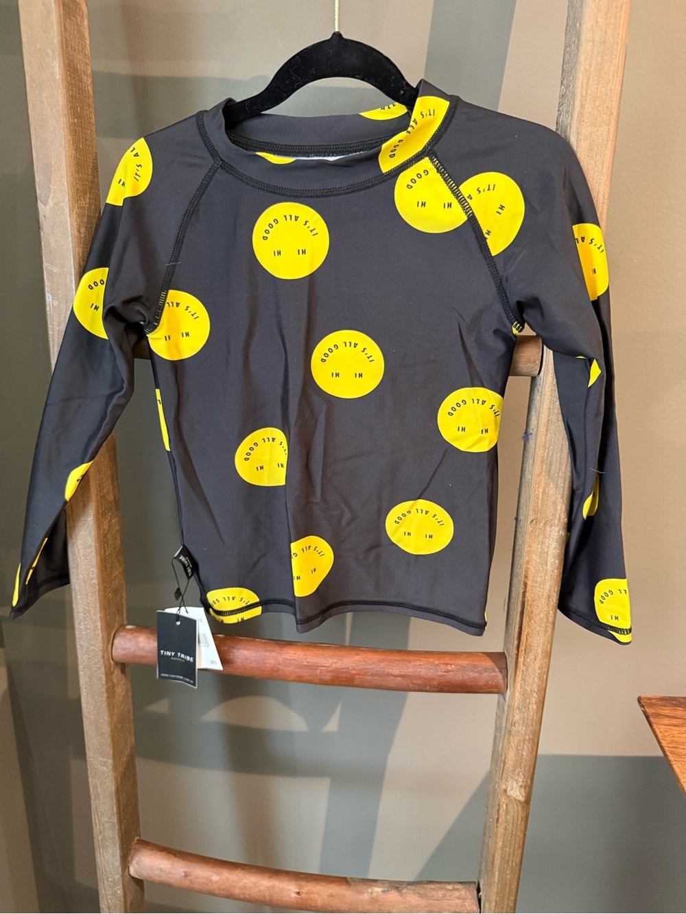 Kids Long-Sleeve Rashguard in Black with Yellow Dot Print